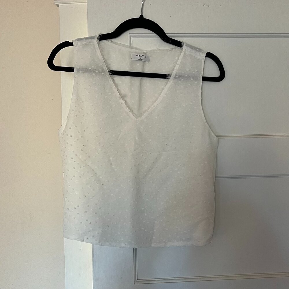 Aritzia Babaton White V-neck Blouse with texture S